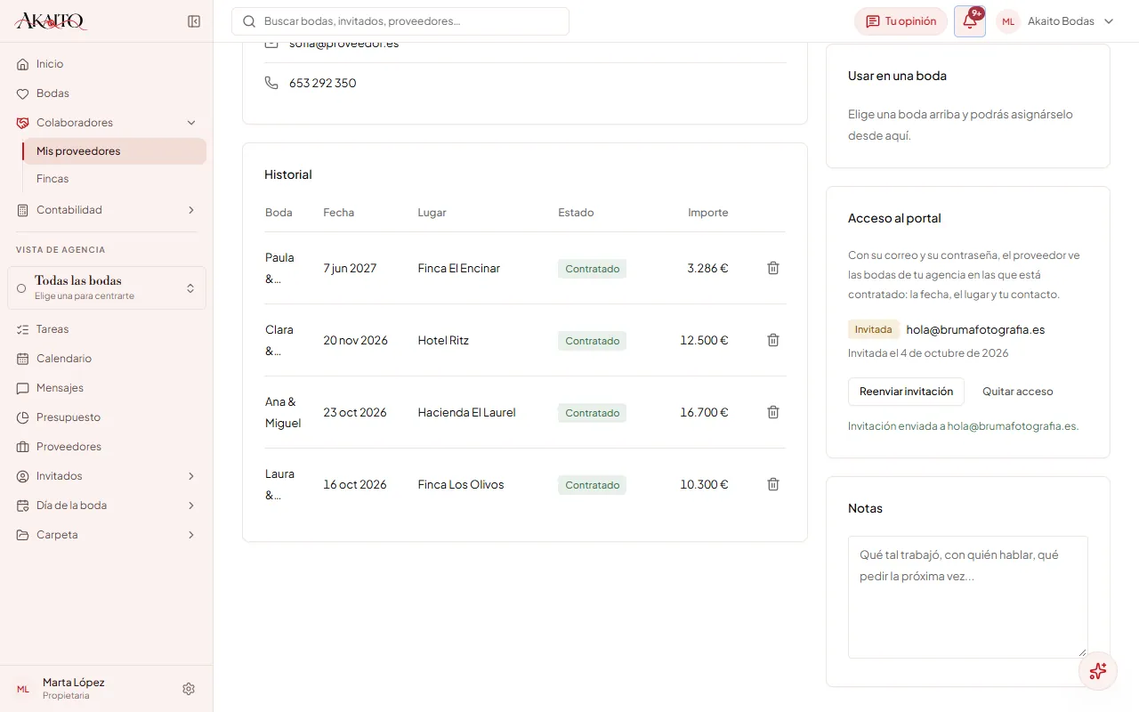 La tarjeta «Acceso al portal» con la invitación ya enviada (con los portales activados; con ellos apagados la tarjeta no sale).