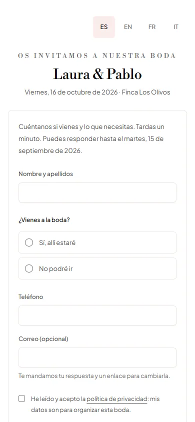Lo que ve un invitado al abrir el enlace en su móvil.